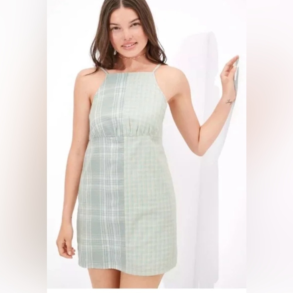 American Eagle Green Plaid Mini Dress